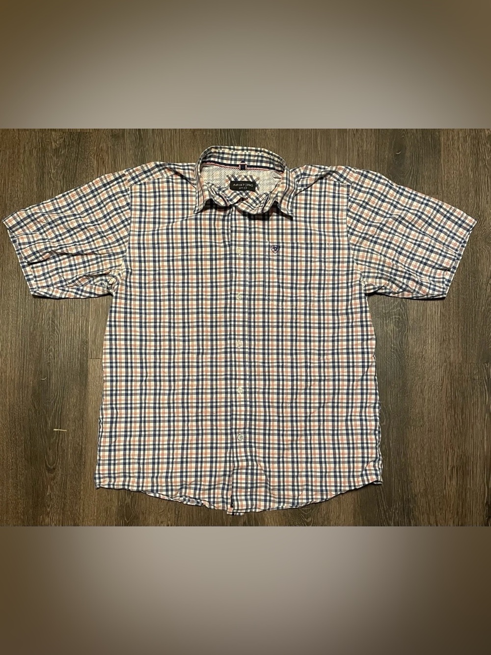 Ariat Pro Series Shirt Mens M/M Blue Plaid Short Sleeve Button Up Western Mesh